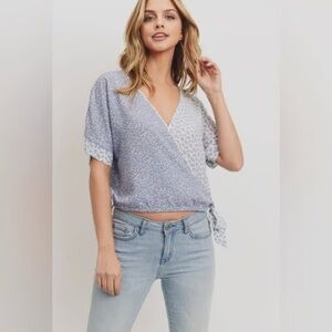 Paper Crane Floral Wrap Blouse Coastal Cottagecore Dolman Sleeve Cropped Medium